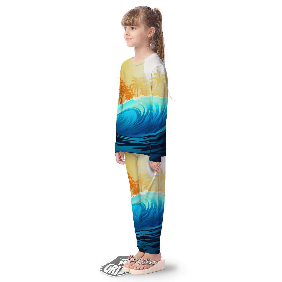 Sunrise Tropical Surfing Wave Print Kid's Pajamas-grizzshop