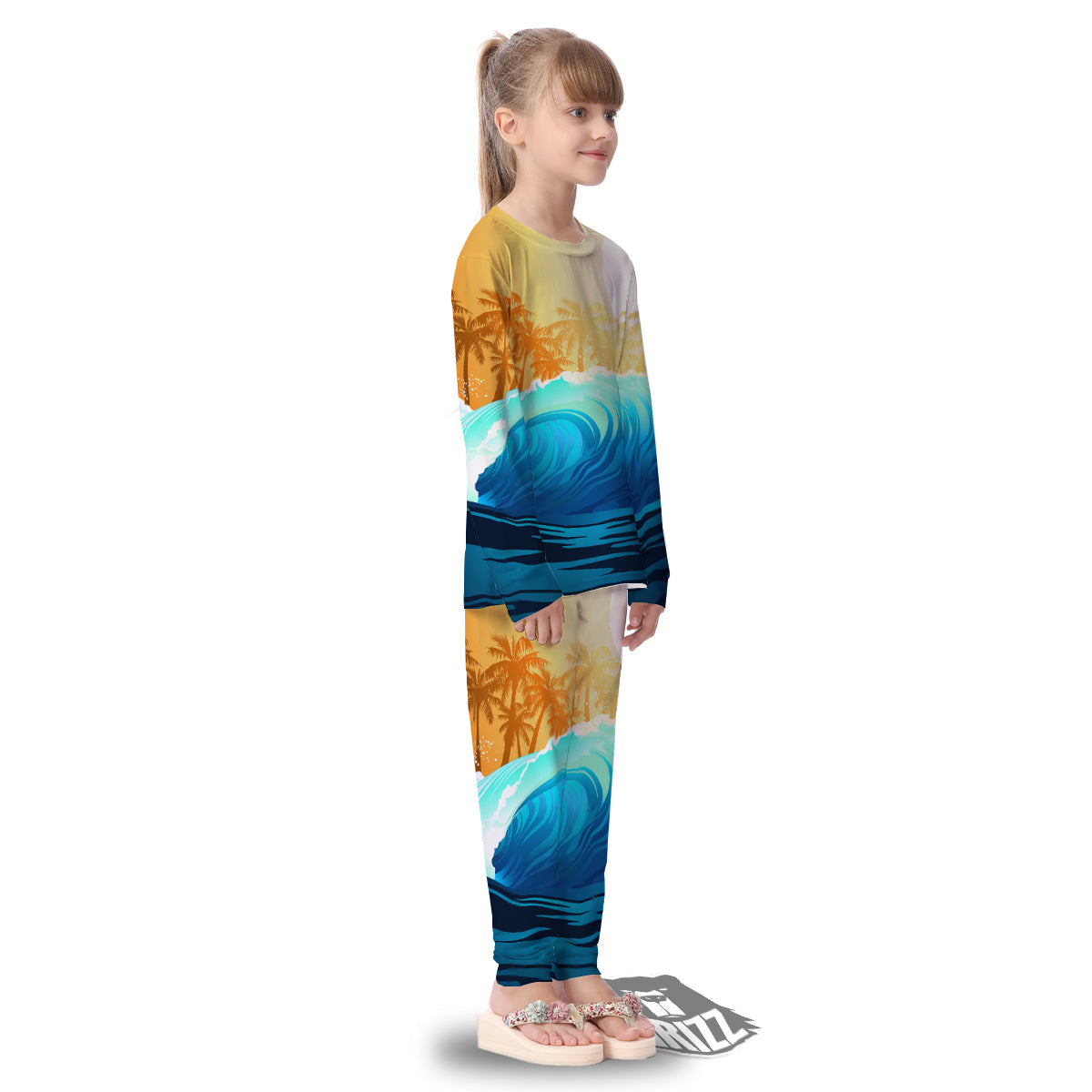 Sunrise Tropical Surfing Wave Print Kid's Pajamas-grizzshop