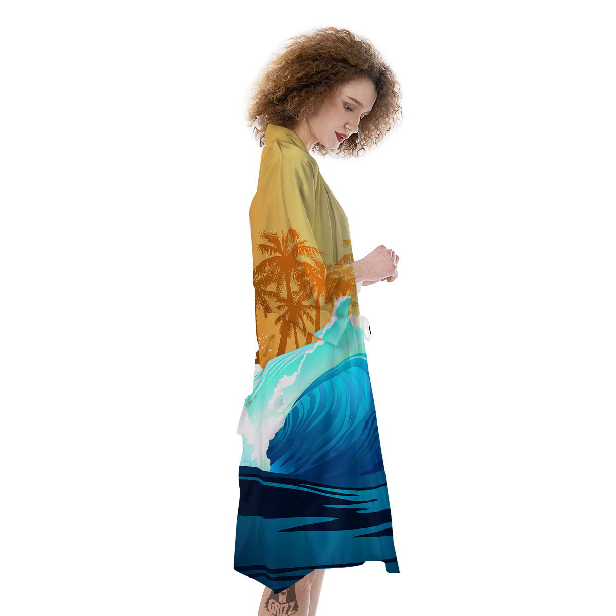 Sunrise Tropical Surfing Wave Print Kimono-grizzshop