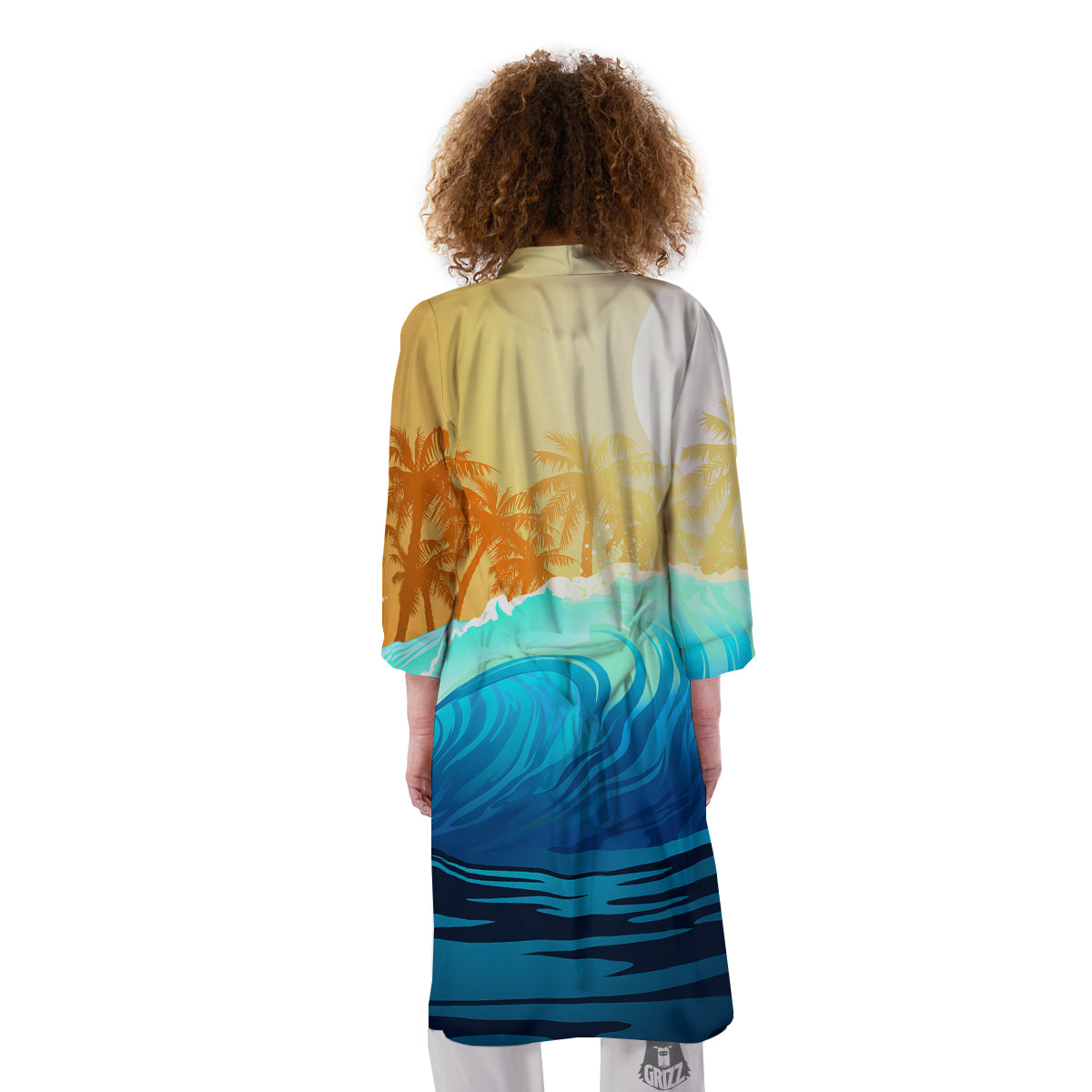 Sunrise Tropical Surfing Wave Print Kimono-grizzshop