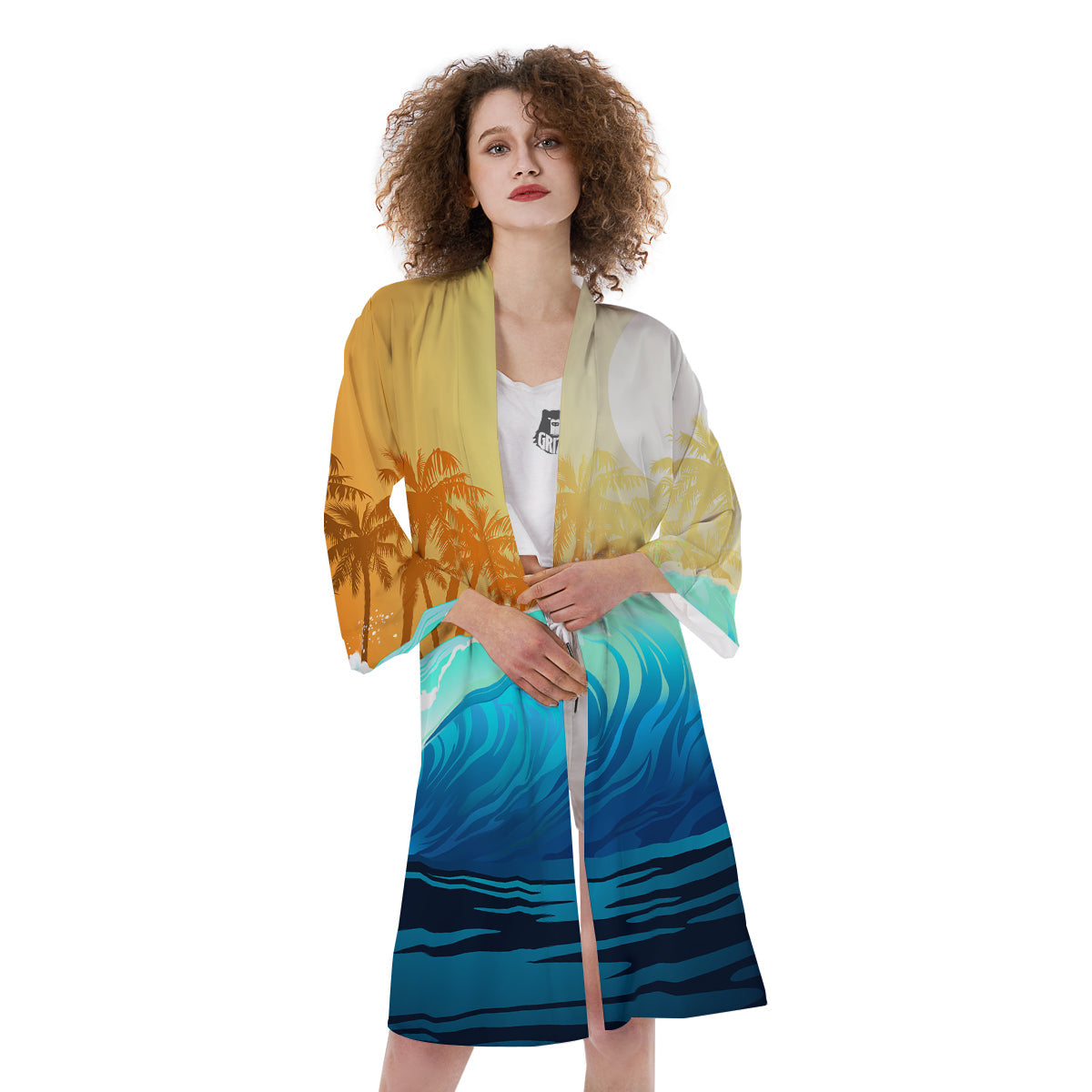 Sunrise Tropical Surfing Wave Print Kimono-grizzshop