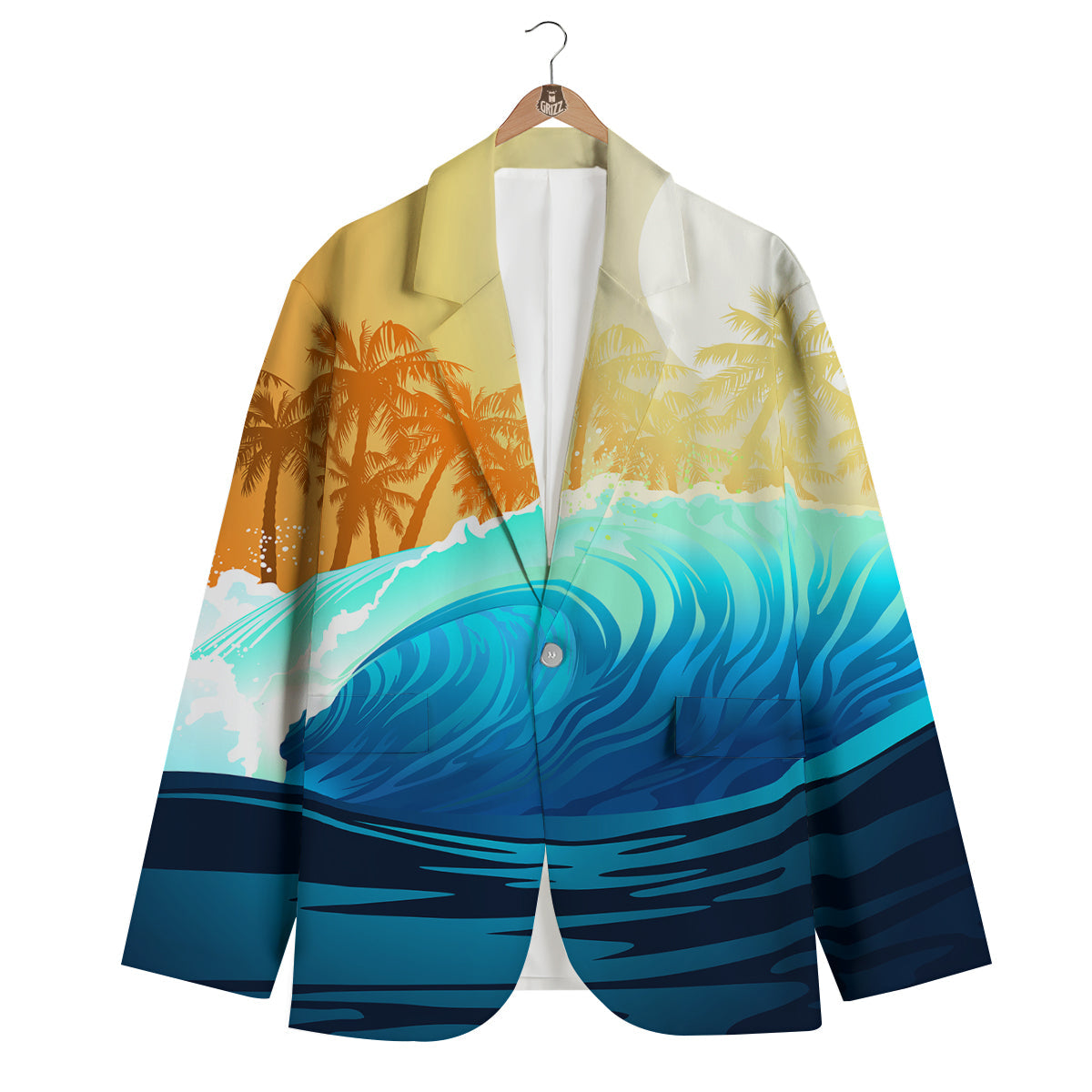 Sunrise Tropical Surfing Wave Print Men's Blazer-grizzshop