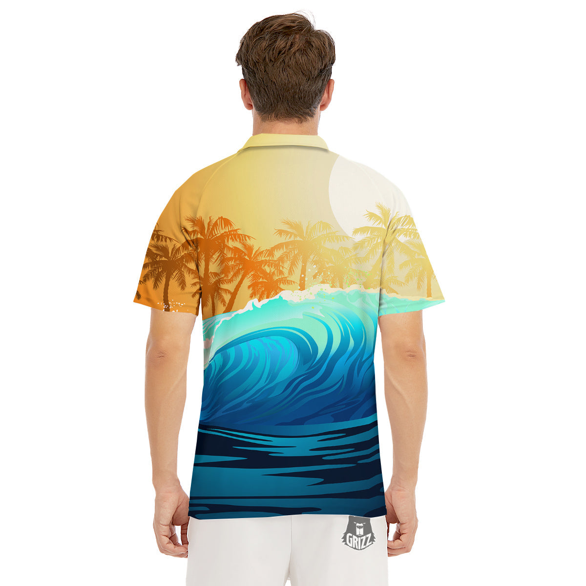 Sunrise Tropical Surfing Wave Print Men's Golf Shirts-grizzshop