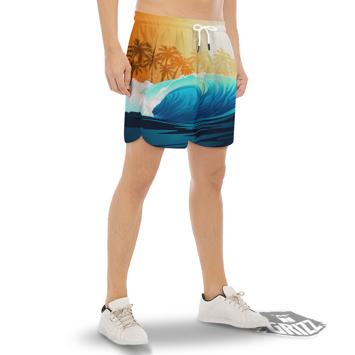 Sunrise Tropical Surfing Wave Print Men's Gym Shorts-grizzshop