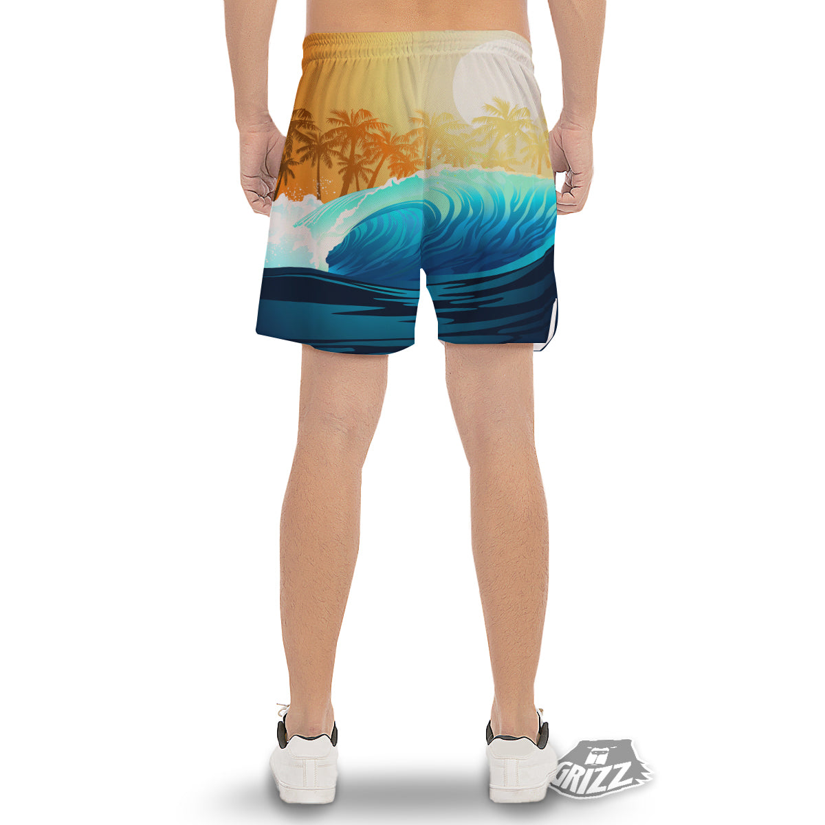 Sunrise Tropical Surfing Wave Print Men's Gym Shorts-grizzshop