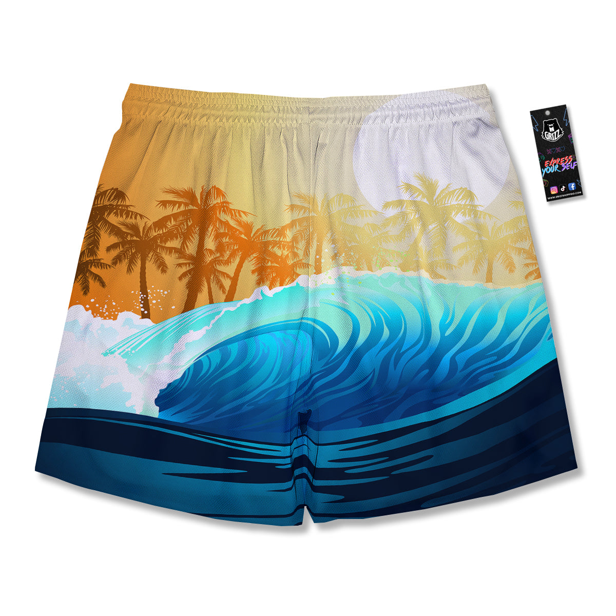 Sunrise Tropical Surfing Wave Print Men's Running Shorts-grizzshop
