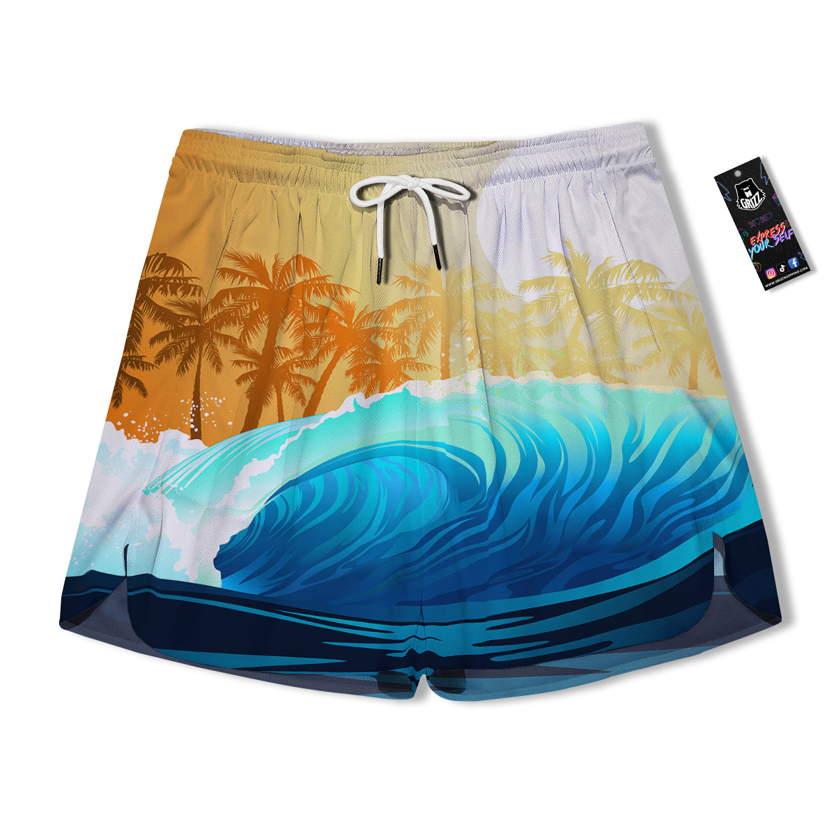 Sunrise Tropical Surfing Wave Print Men's Running Shorts-grizzshop