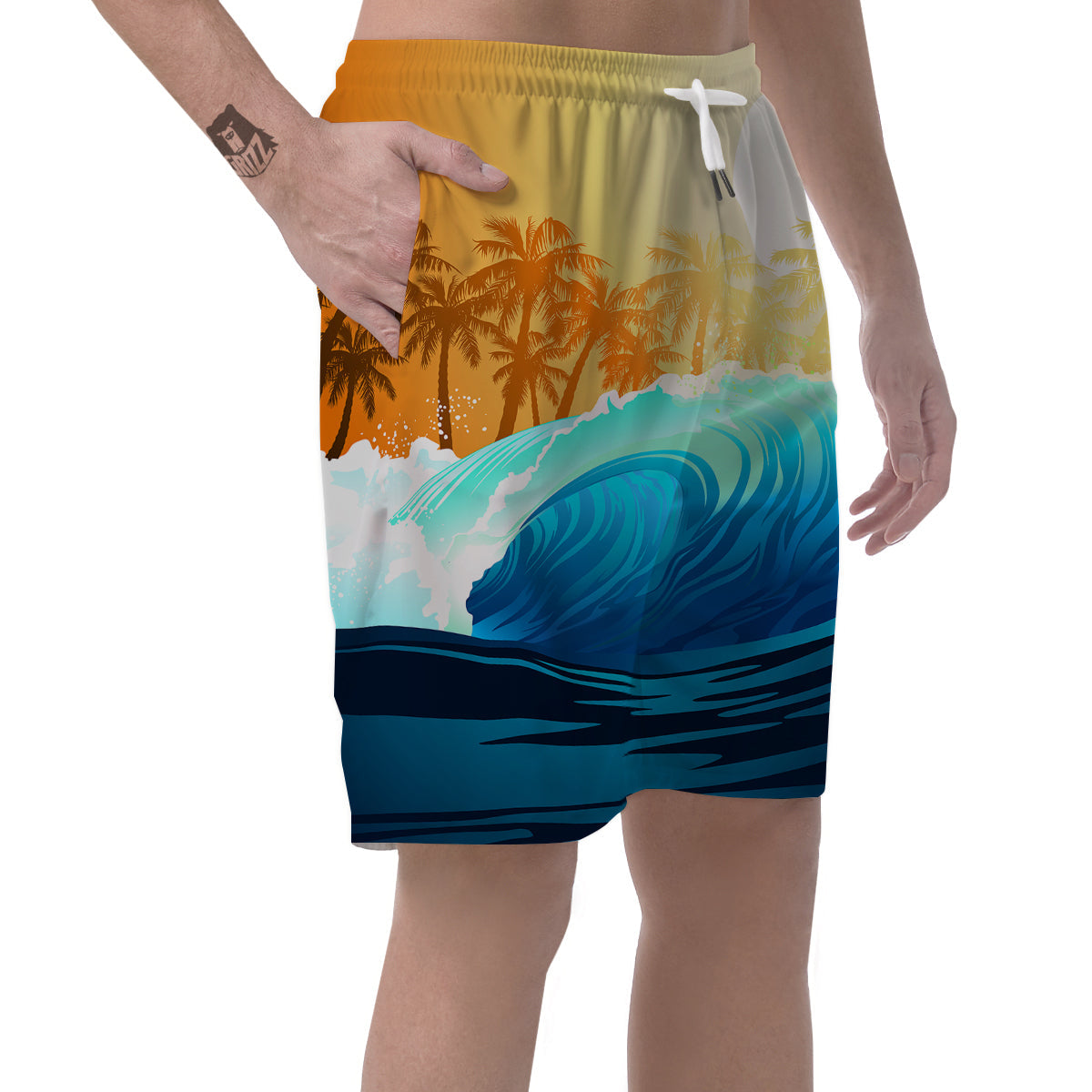 Sunrise Tropical Surfing Wave Print Men's Shorts-grizzshop