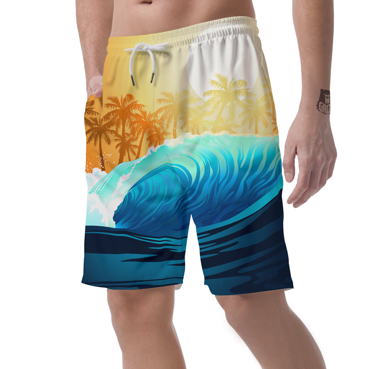 Sunrise Tropical Surfing Wave Print Men's Shorts-grizzshop