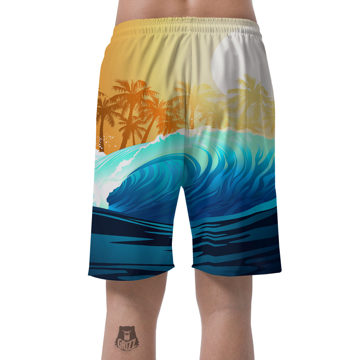 Sunrise Tropical Surfing Wave Print Men's Shorts-grizzshop