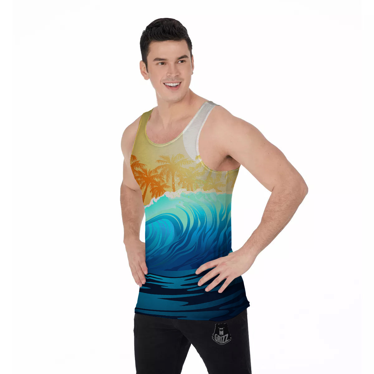 Sunrise Tropical Surfing Wave Print Men's Tank Top-grizzshop