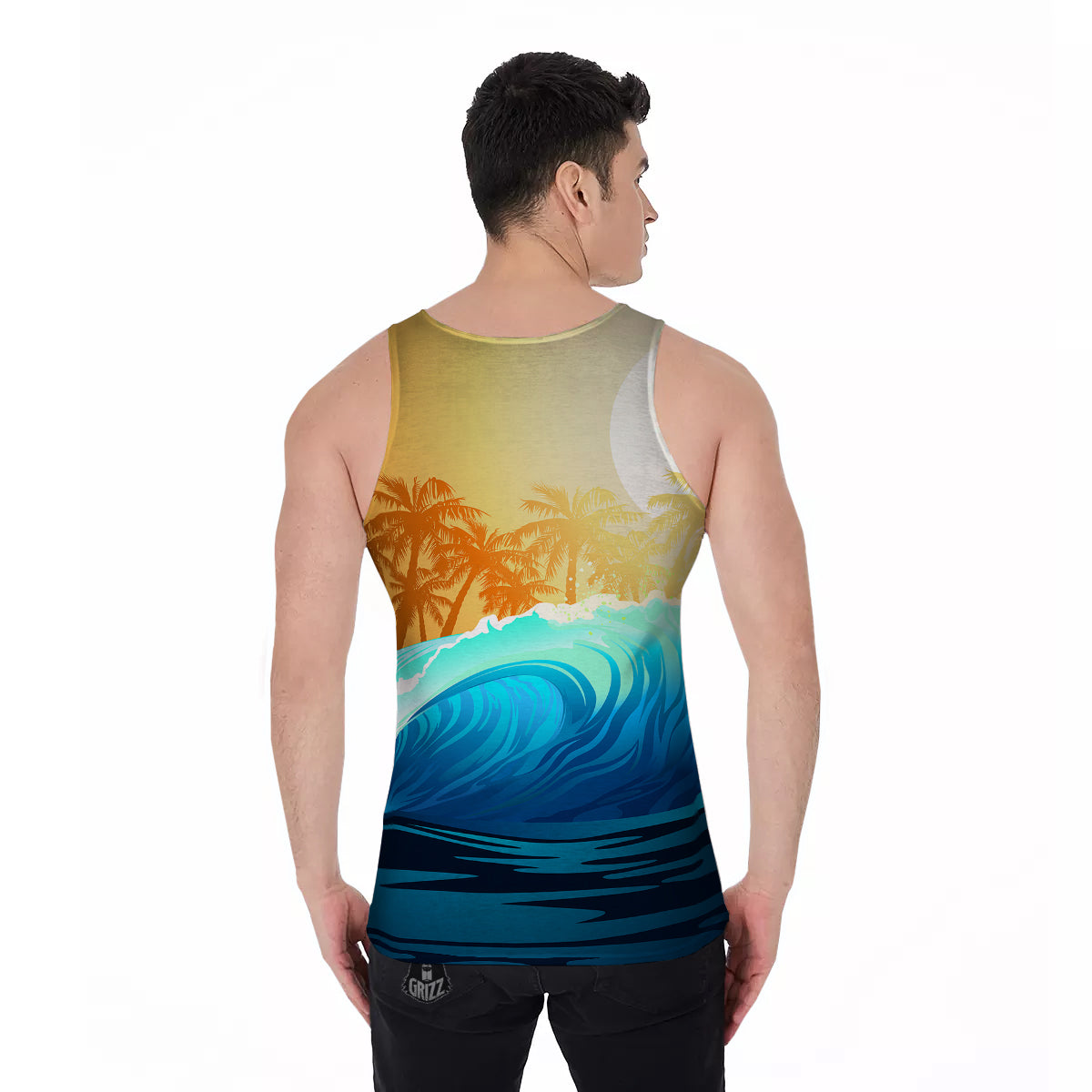 Sunrise Tropical Surfing Wave Print Men's Tank Top-grizzshop