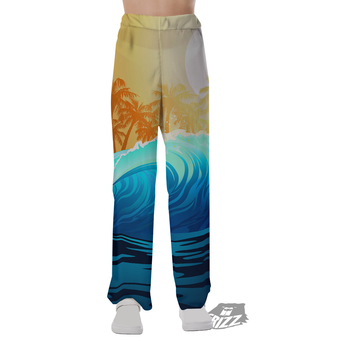 Sunrise Tropical Surfing Wave Print Pajama Pants-grizzshop