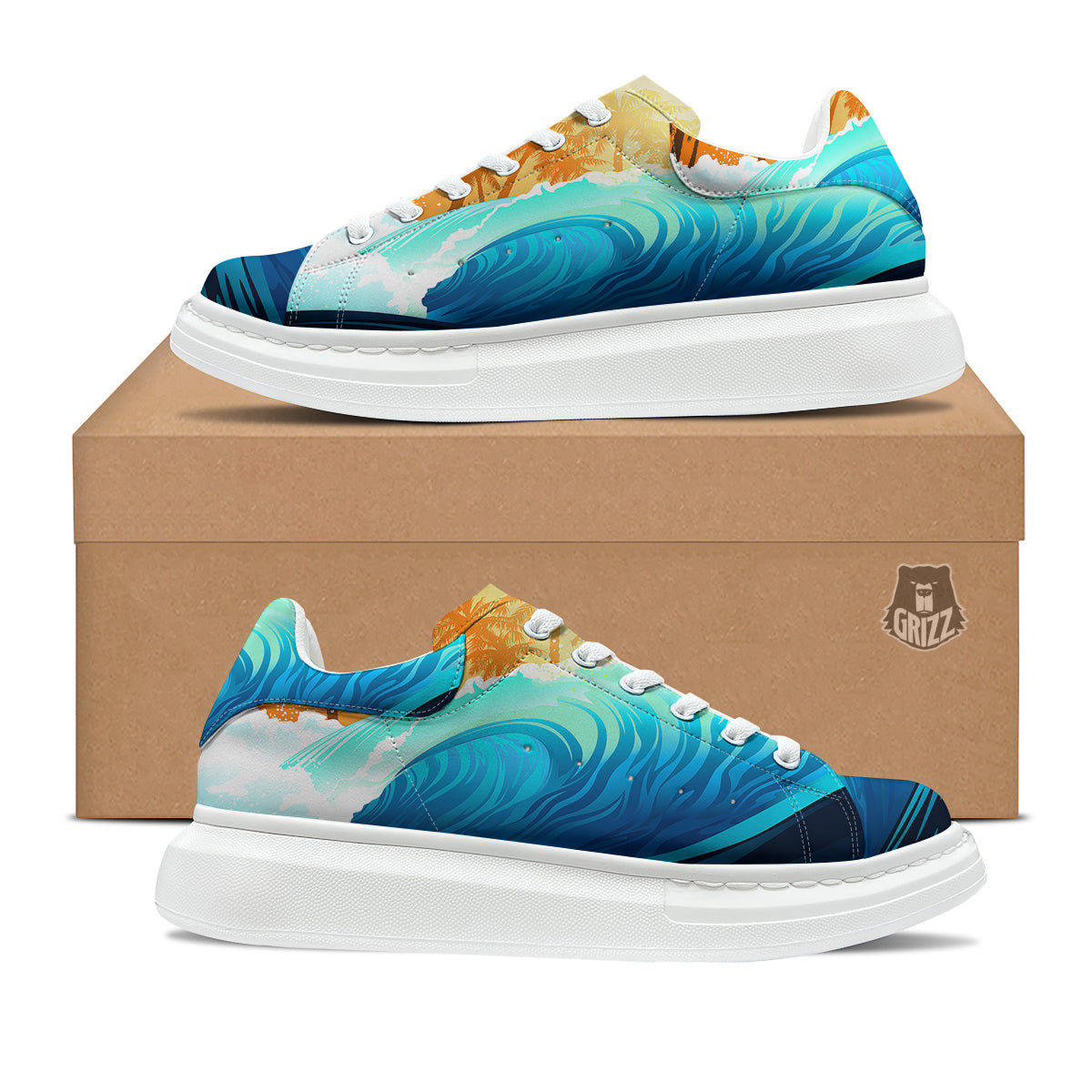 Sunrise Tropical Surfing Wave Print Platform Shoes-grizzshop