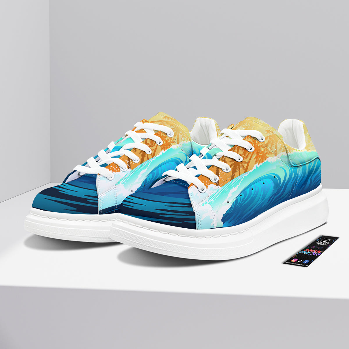 Sunrise Tropical Surfing Wave Print Platform Shoes-grizzshop