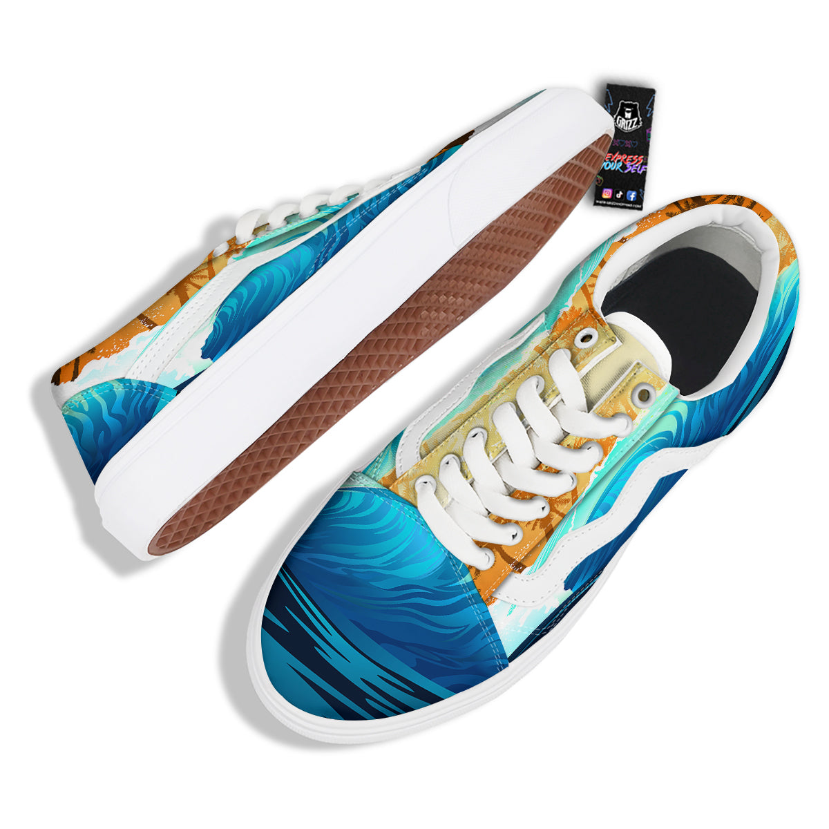 Sunrise Tropical Surfing Wave Print Skate Shoes-grizzshop