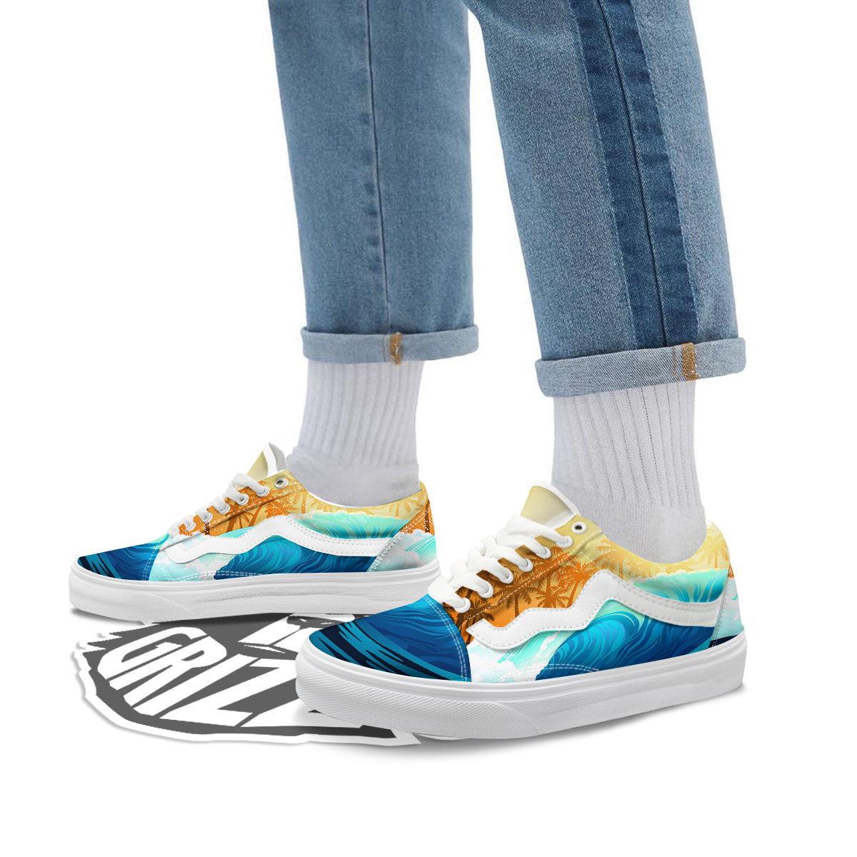 Sunrise Tropical Surfing Wave Print Skate Shoes-grizzshop