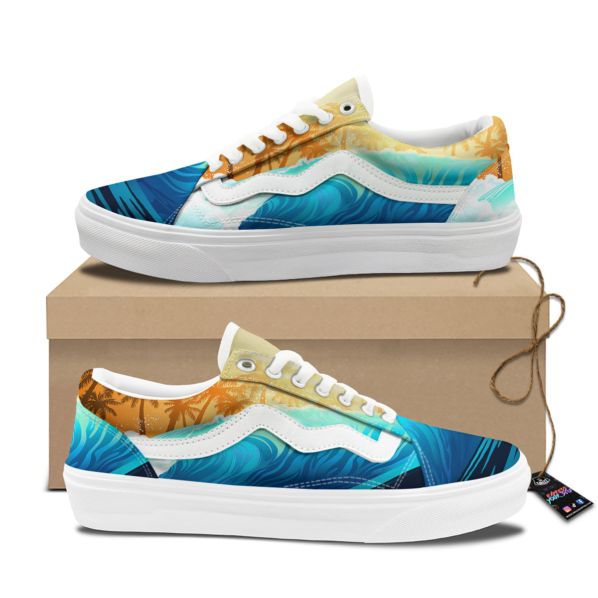 Sunrise Tropical Surfing Wave Print Skate Shoes-grizzshop