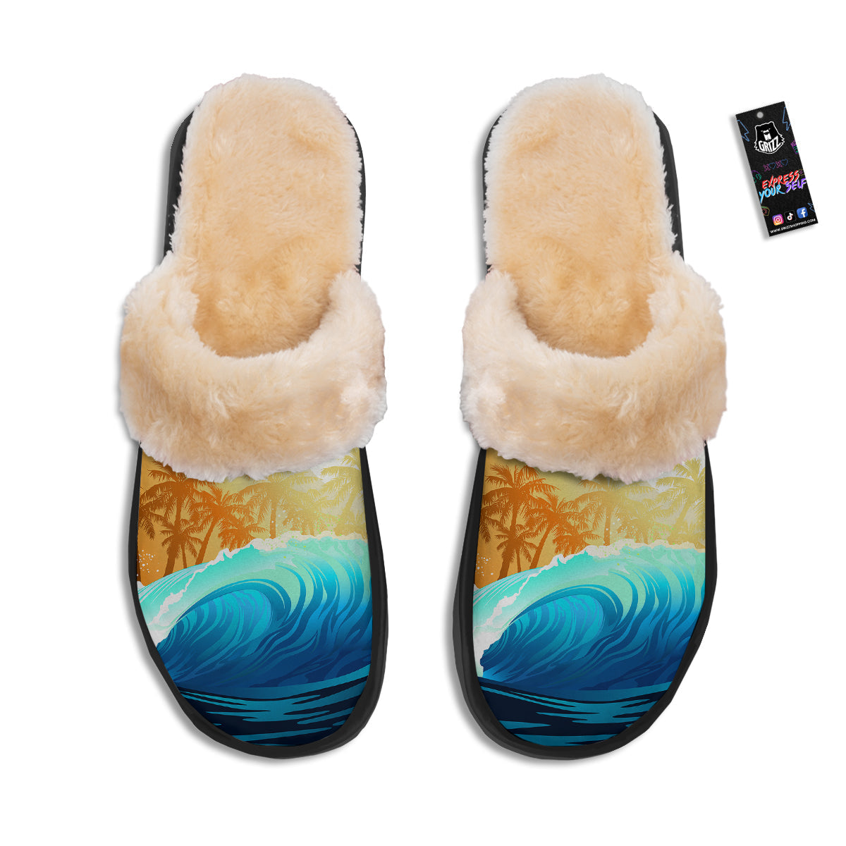 Sunrise Tropical Surfing Wave Print Slippers-grizzshop