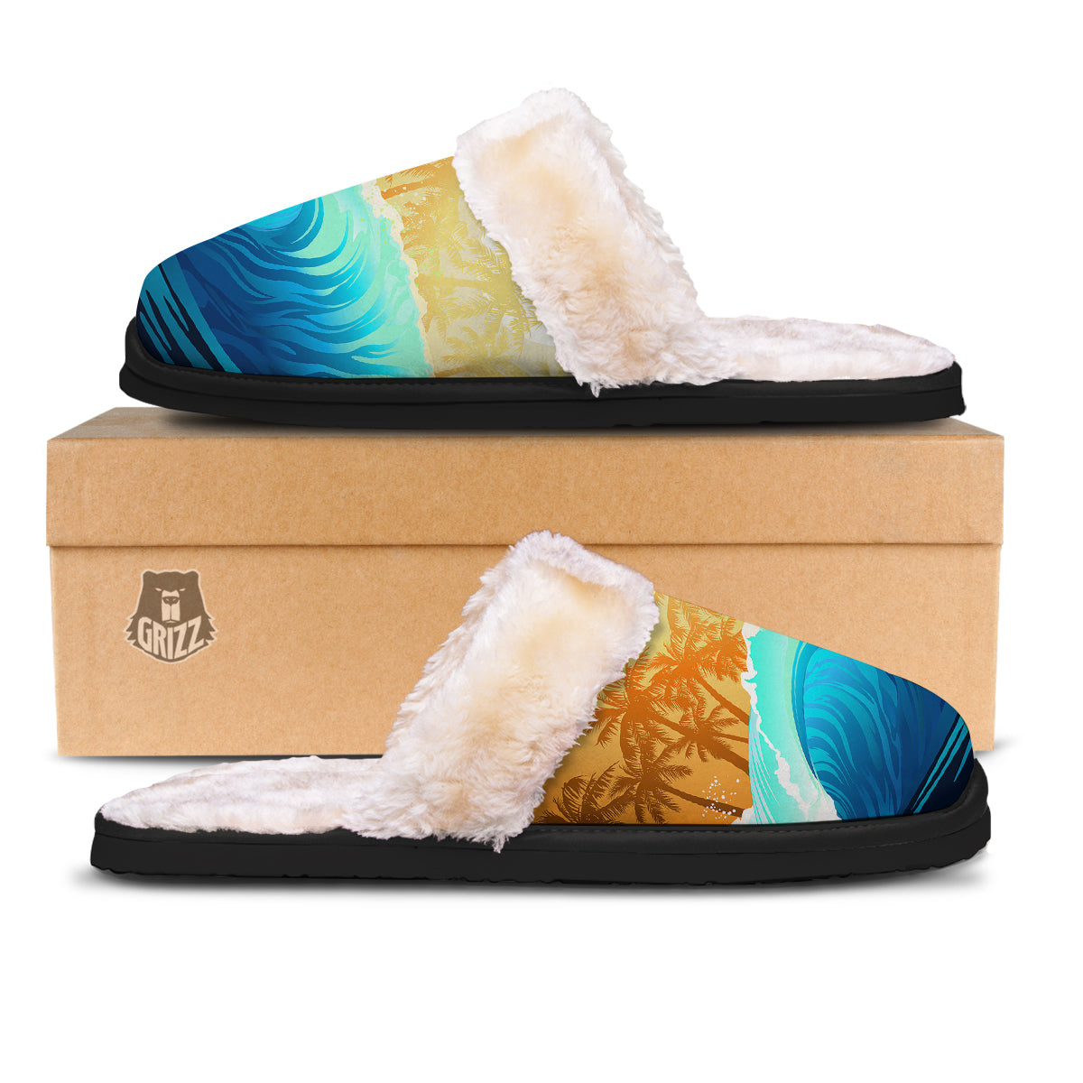 Sunrise Tropical Surfing Wave Print Slippers-grizzshop