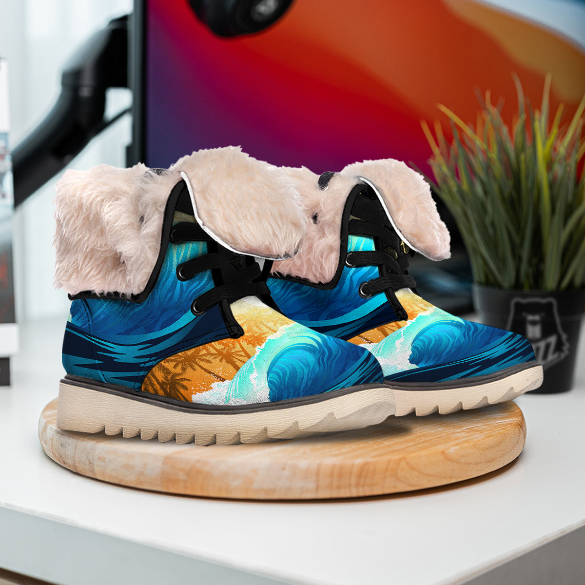 Sunrise Tropical Surfing Wave Print Snow Boots-grizzshop