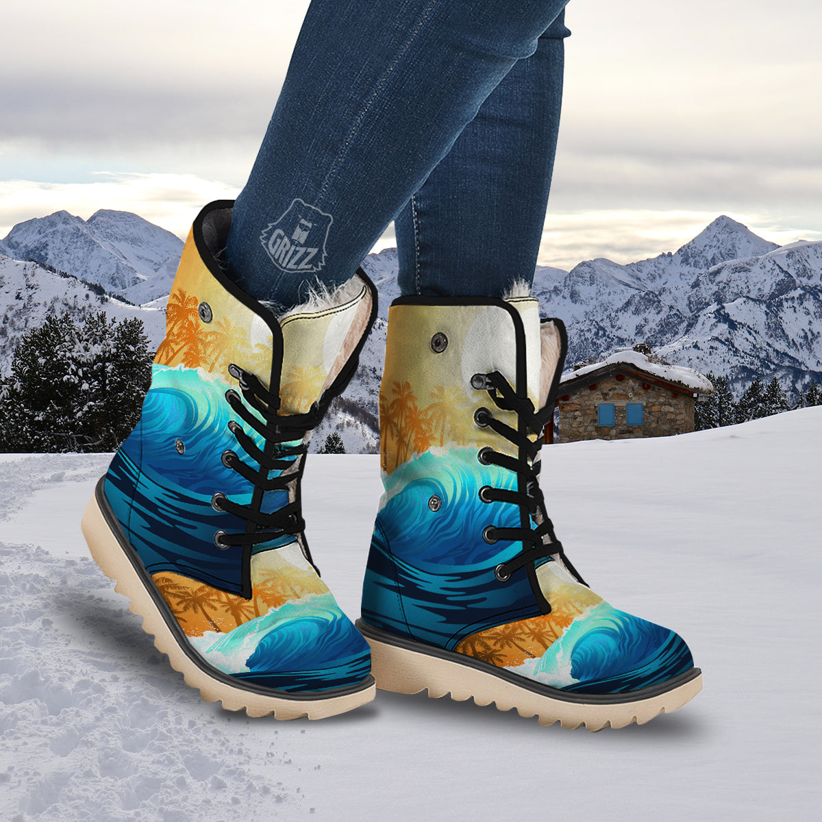 Sunrise Tropical Surfing Wave Print Snow Boots-grizzshop