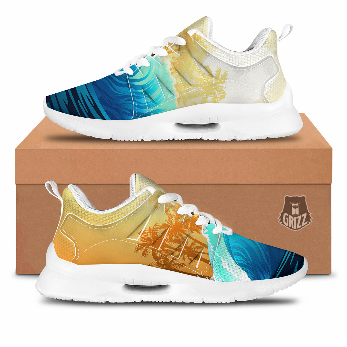 Sunrise Tropical Surfing Wave Print Tennis Shoes-grizzshop