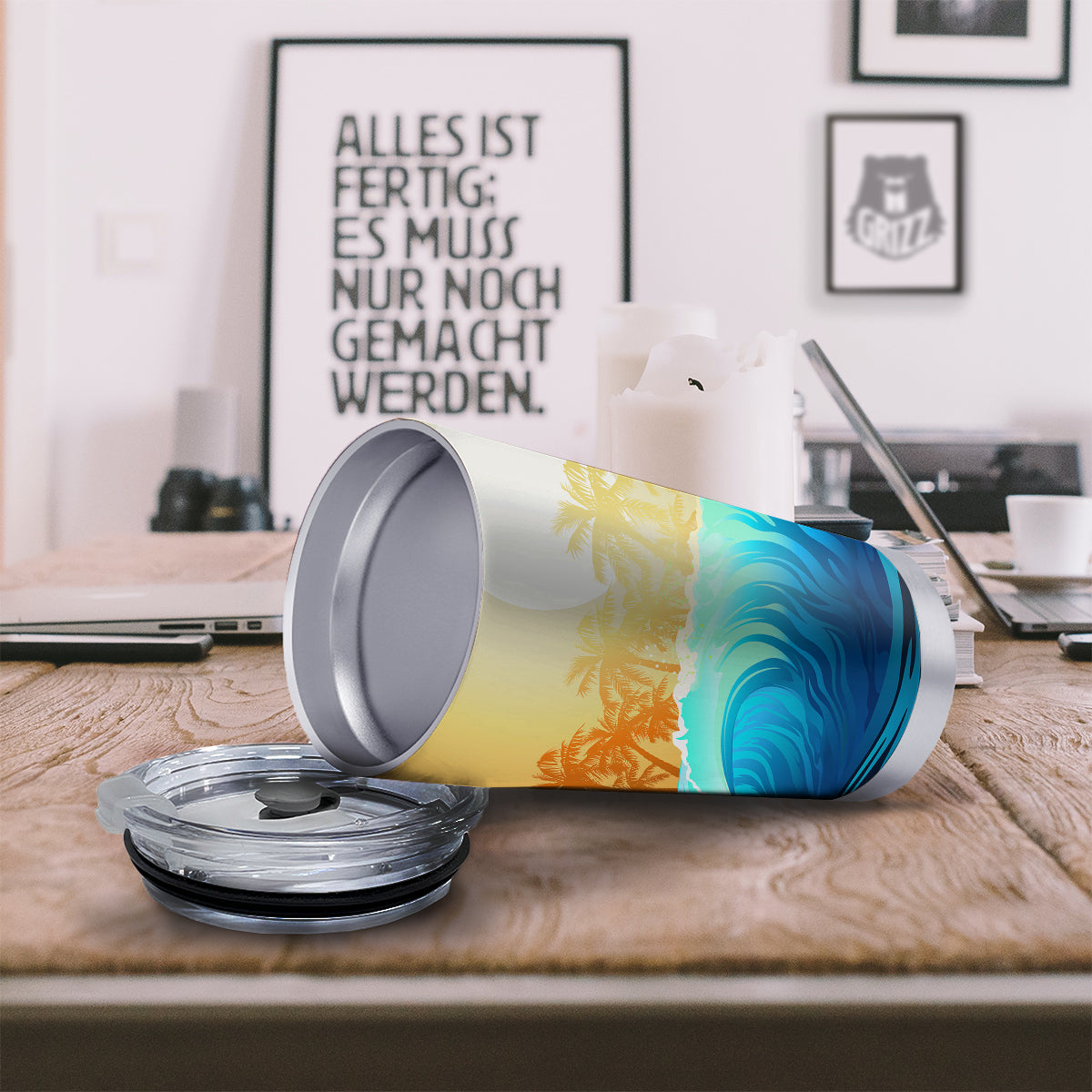 Sunrise Tropical Surfing Wave Print Tumbler-grizzshop