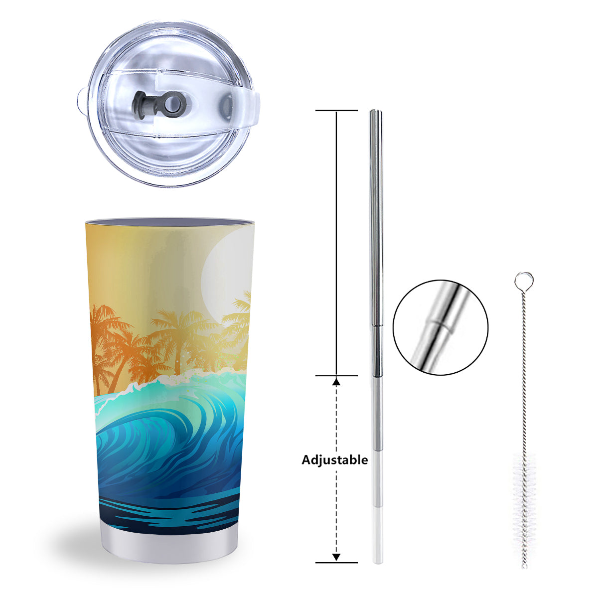 Sunrise Tropical Surfing Wave Print Tumbler-grizzshop