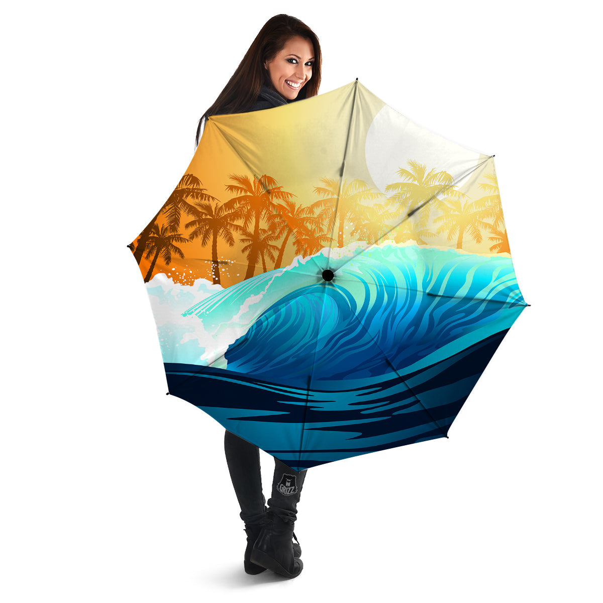 Sunrise Tropical Surfing Wave Print Umbrella-grizzshop