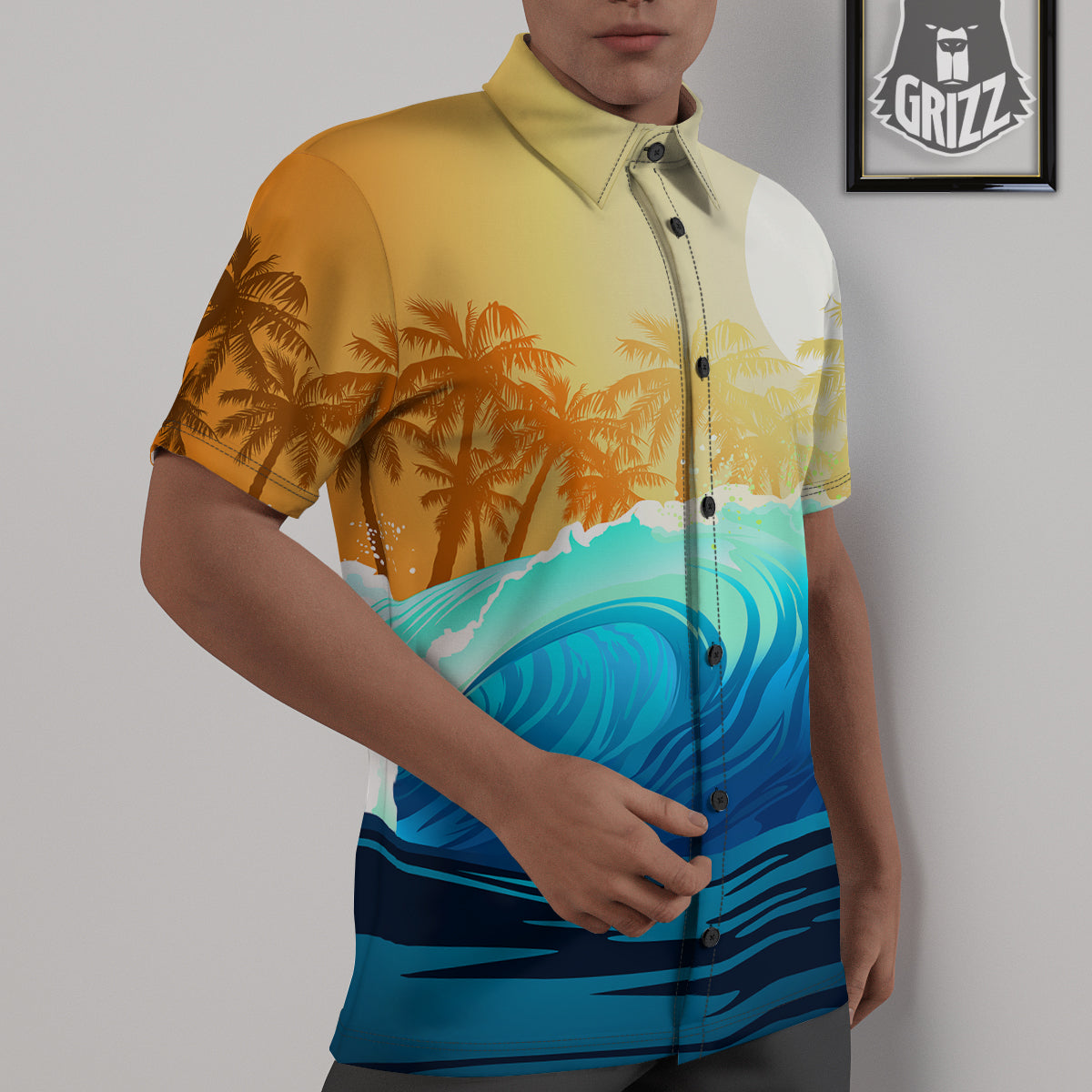 Sunrise Tropical Surfing Wave Print Untucked Shirts-grizzshop