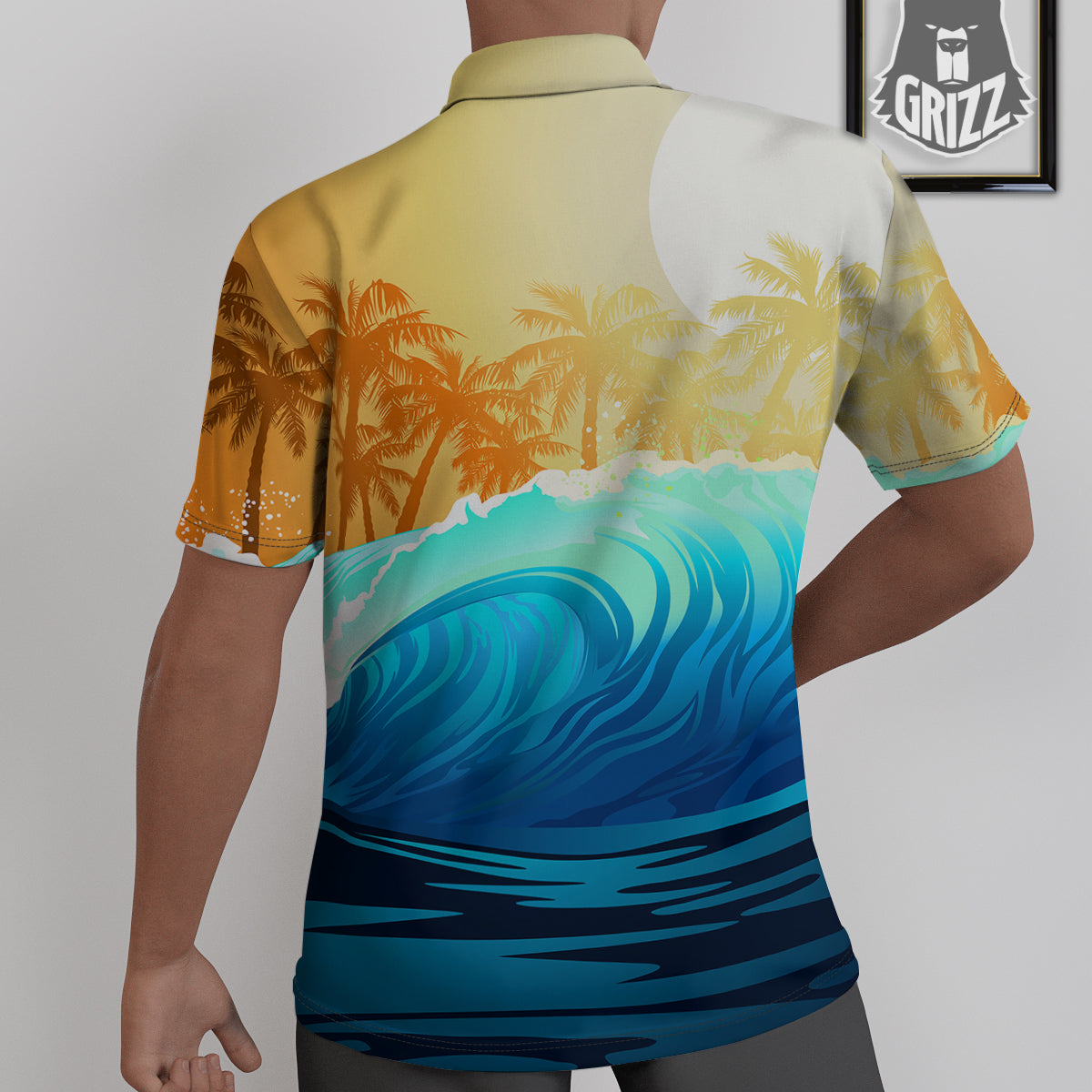 Sunrise Tropical Surfing Wave Print Untucked Shirts-grizzshop
