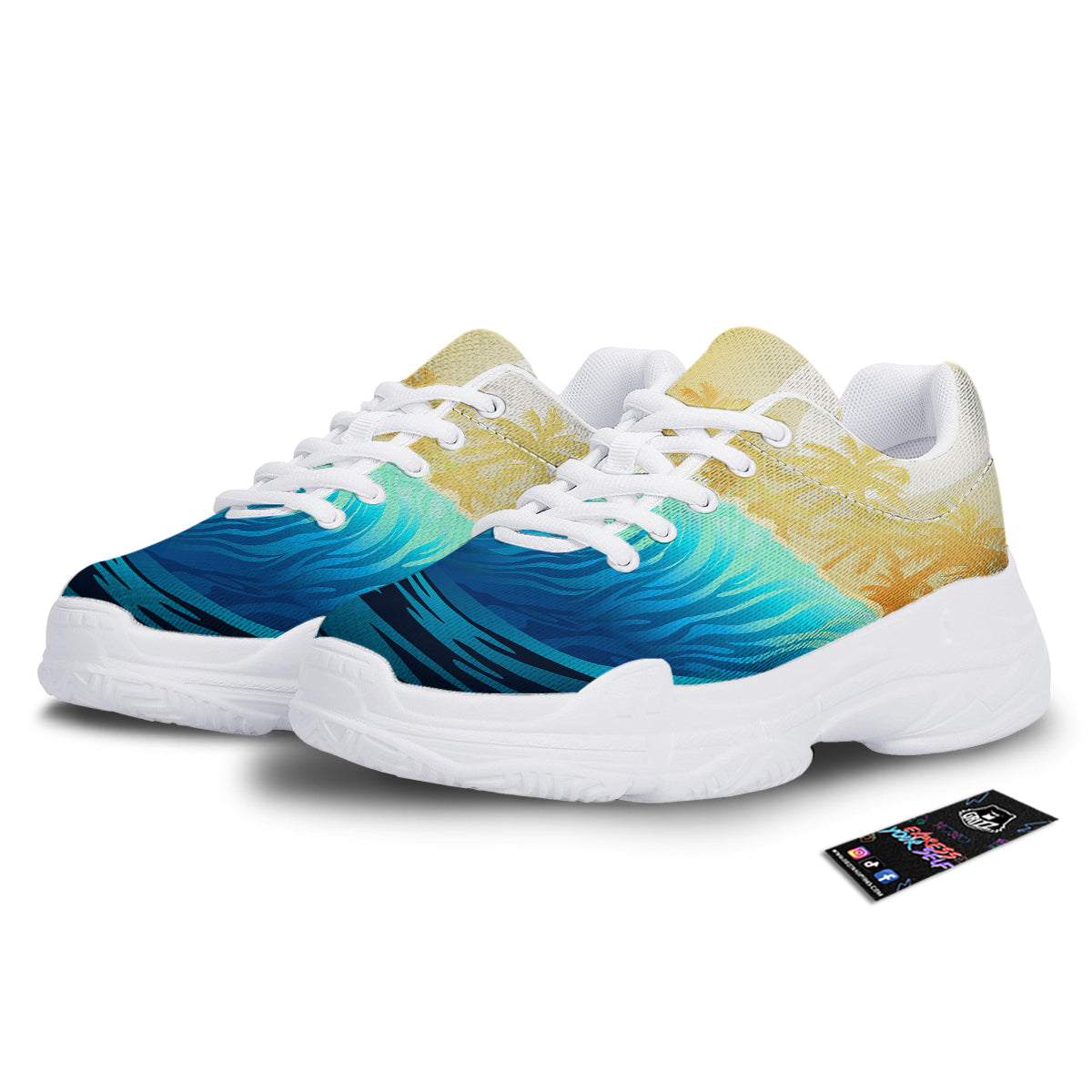 Sunrise Tropical Surfing Wave Print White Chunky Shoes-grizzshop