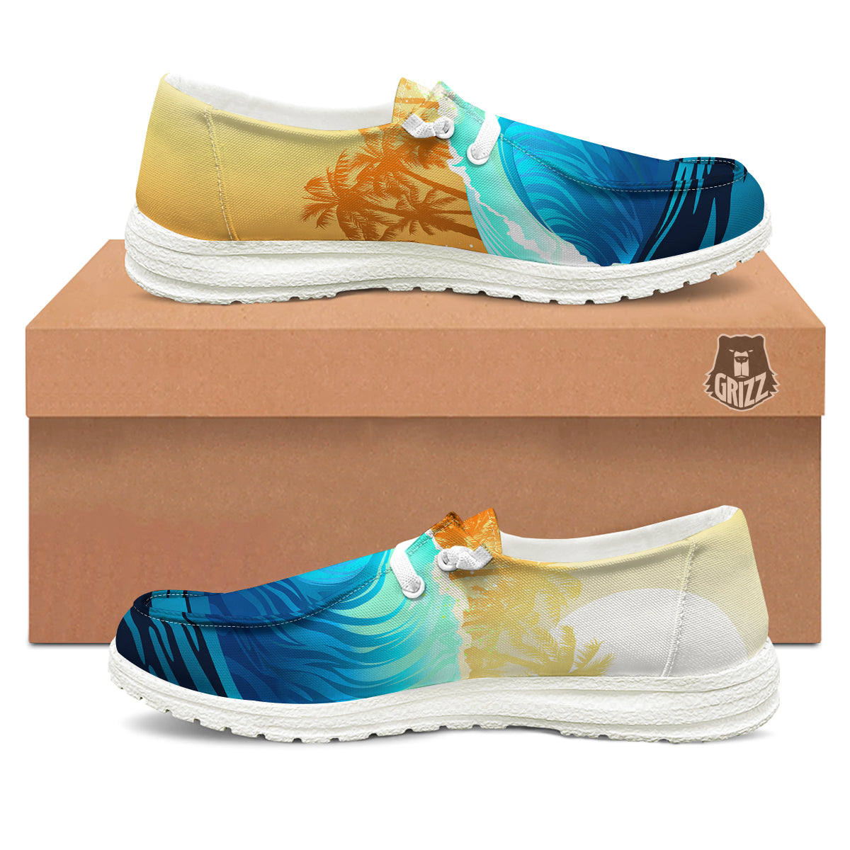 Sunrise Tropical Surfing Wave Print White Loafers-grizzshop