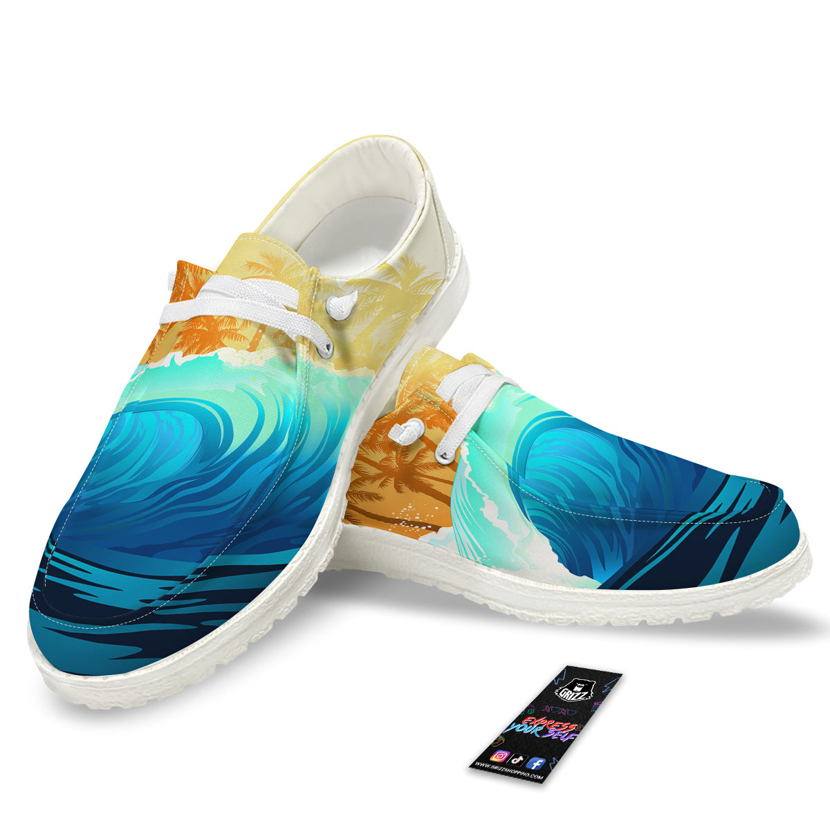 Sunrise Tropical Surfing Wave Print White Loafers-grizzshop
