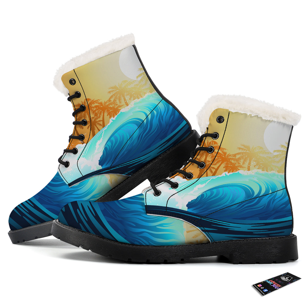 Sunrise Tropical Surfing Wave Print Winter Boots-grizzshop