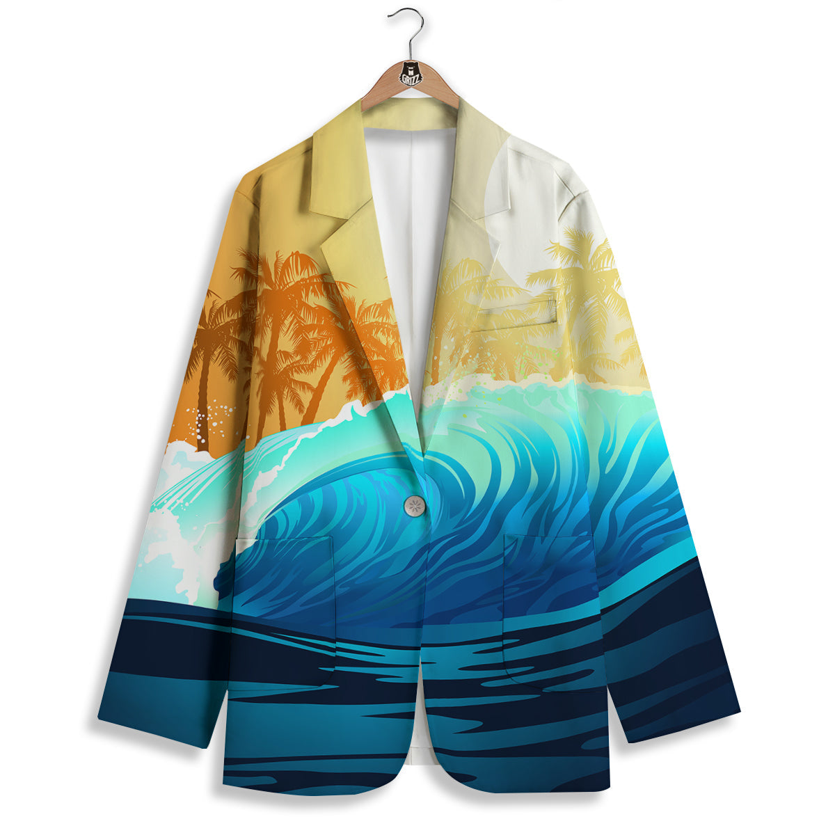 Sunrise Tropical Surfing Wave Print Women's Blazer-grizzshop