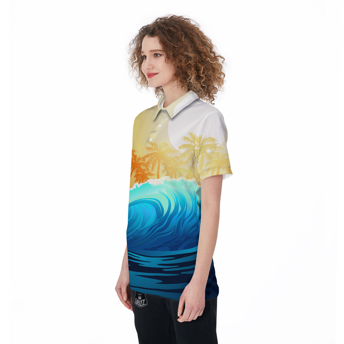 Sunrise Tropical Surfing Wave Print Women's Golf Shirts-grizzshop