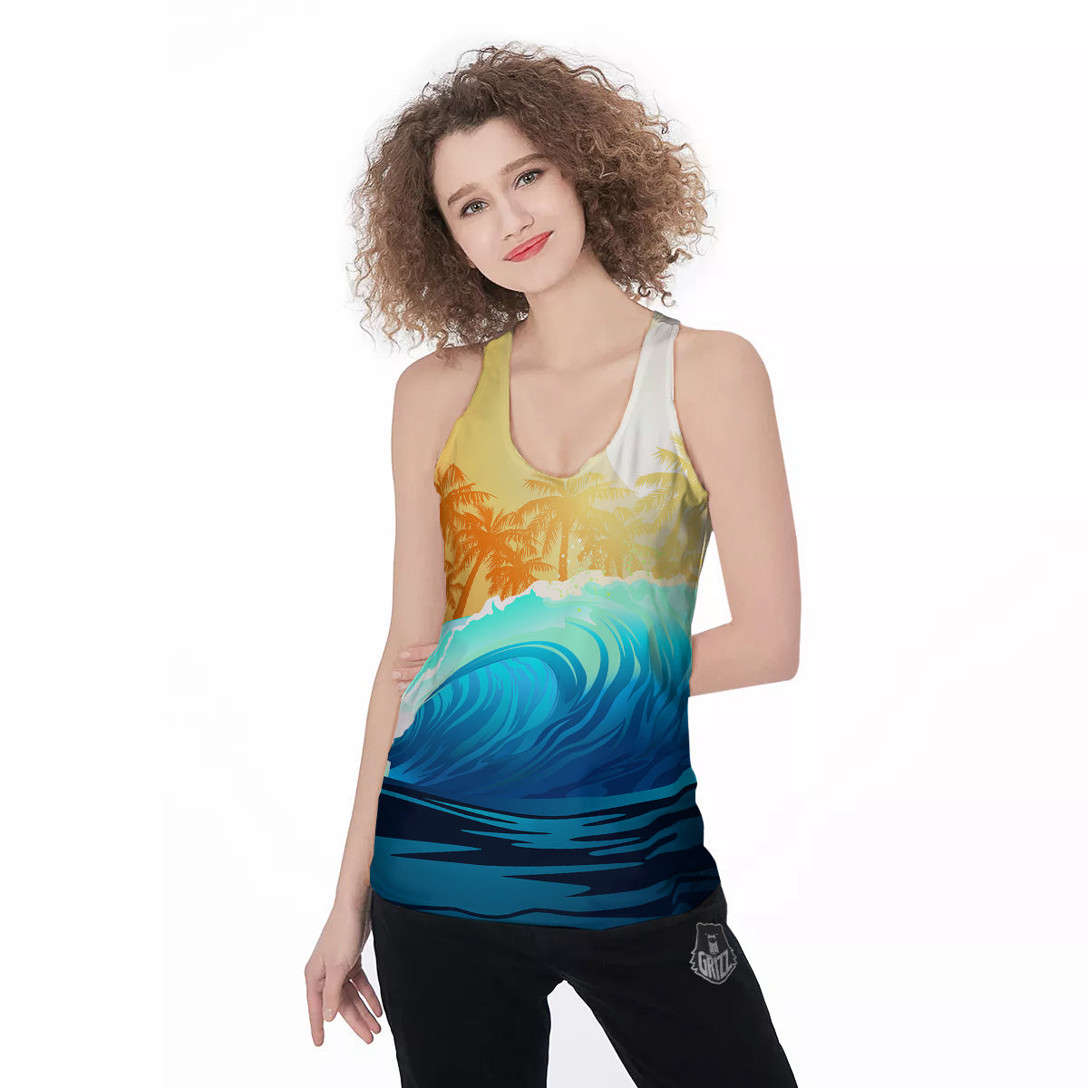 Sunrise Tropical Surfing Wave Print Women's Racerback Tank Top-grizzshop