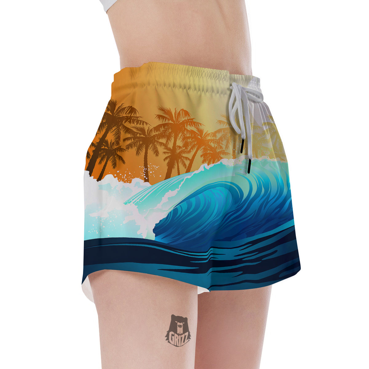 Sunrise Tropical Surfing Wave Print Women's Shorts-grizzshop