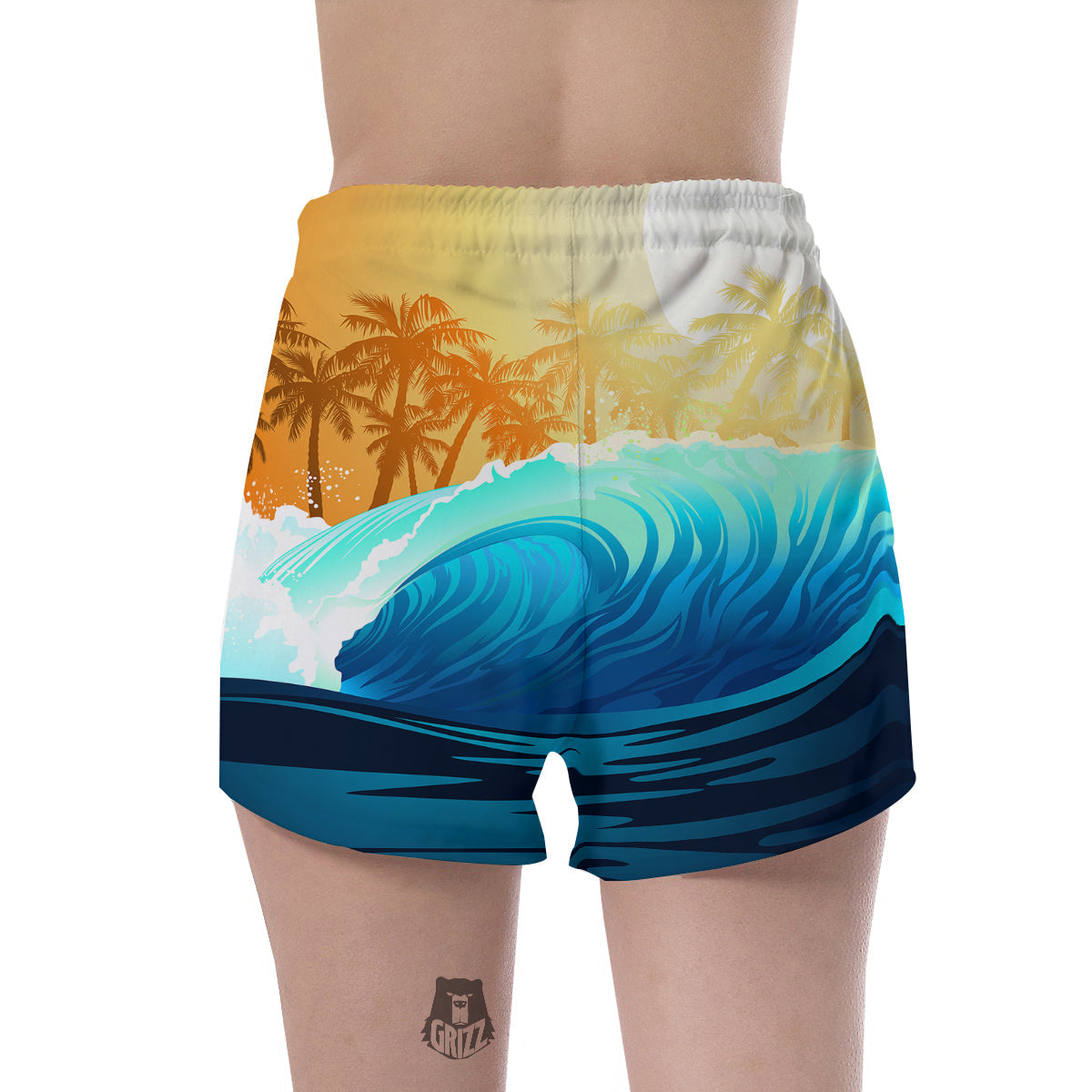 Sunrise Tropical Surfing Wave Print Women's Shorts-grizzshop