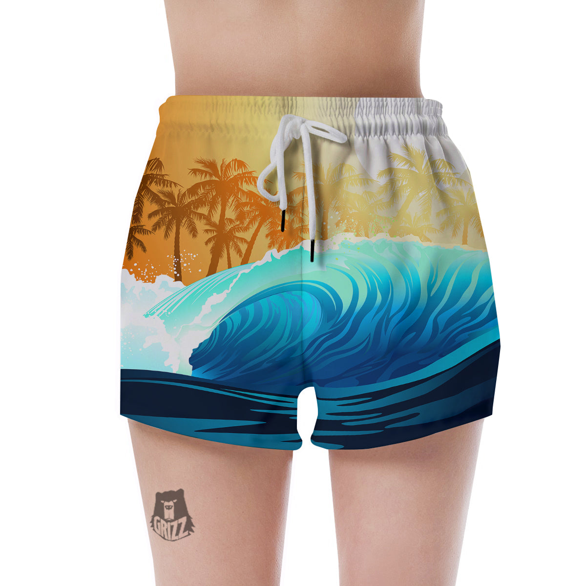 Sunrise Tropical Surfing Wave Print Women's Shorts-grizzshop