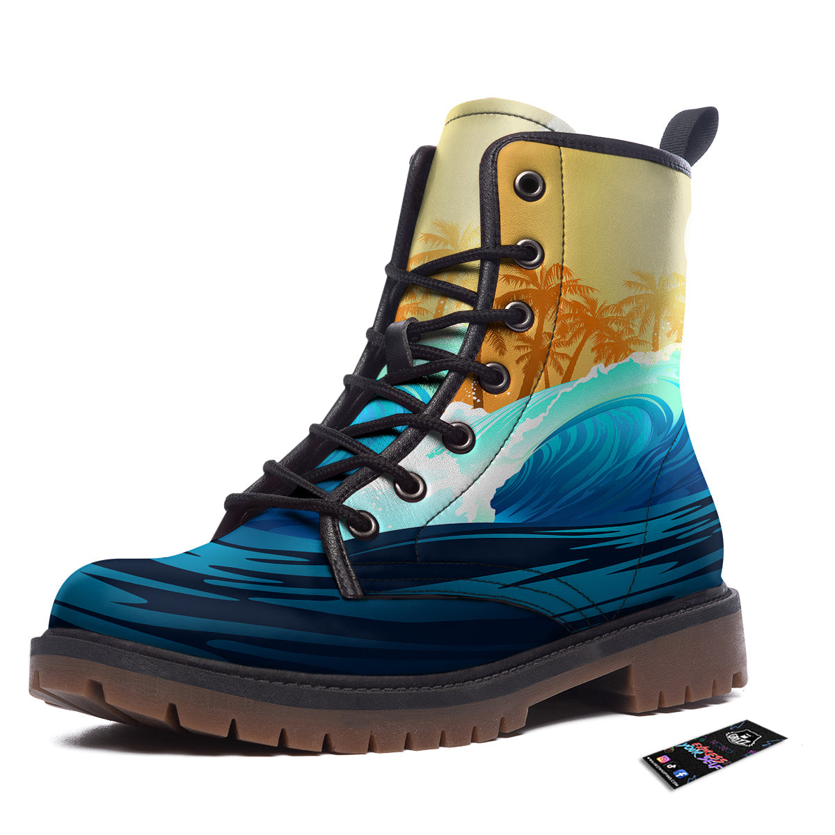 Sunrise Tropical Surfing Wave Print Work Boots-grizzshop