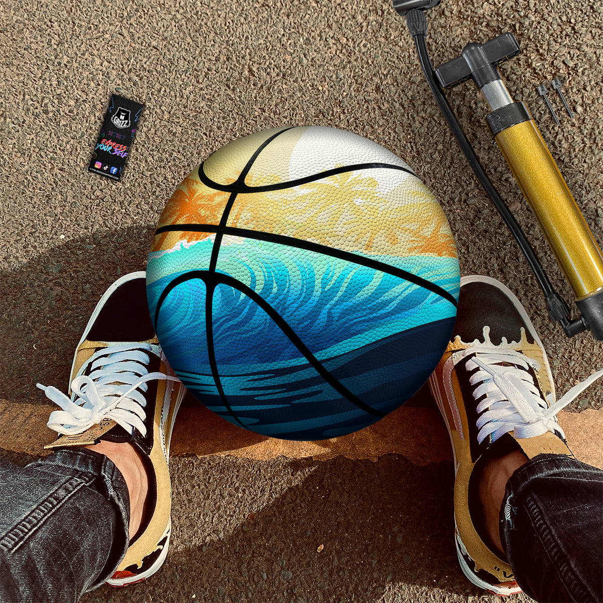 Sunrise Tropical Surfing Wave Print Basketball