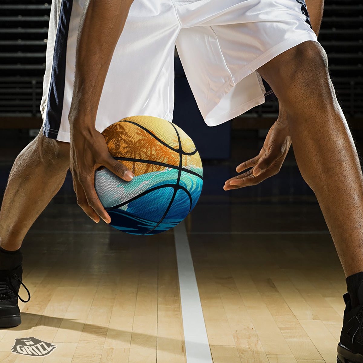Sunrise Tropical Surfing Wave Print Basketball