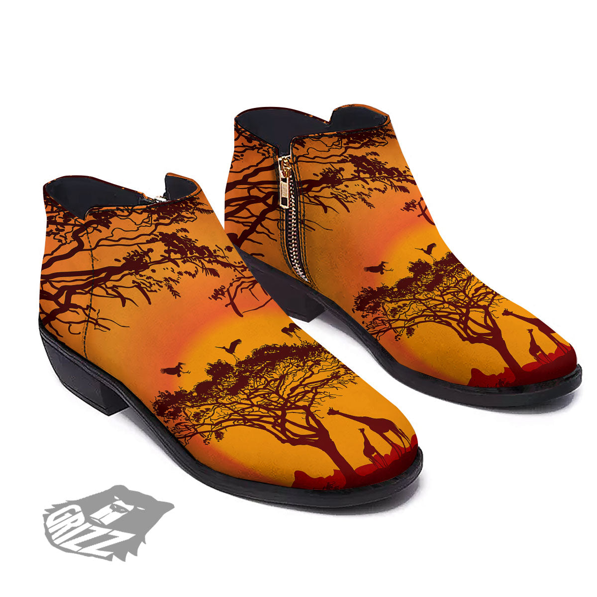 Sunset African Savanna Print Ankle Boots-grizzshop