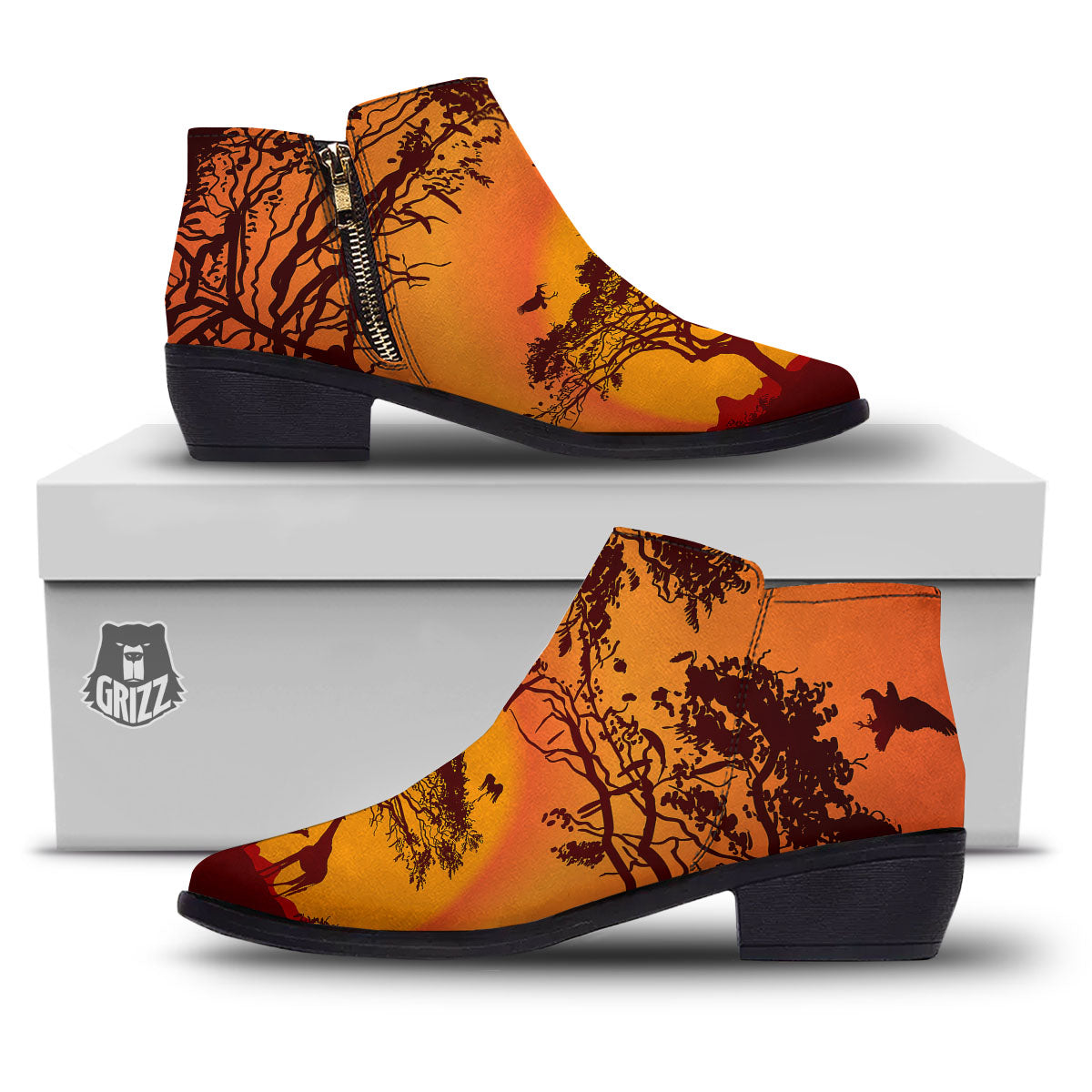 Sunset African Savanna Print Ankle Boots-grizzshop