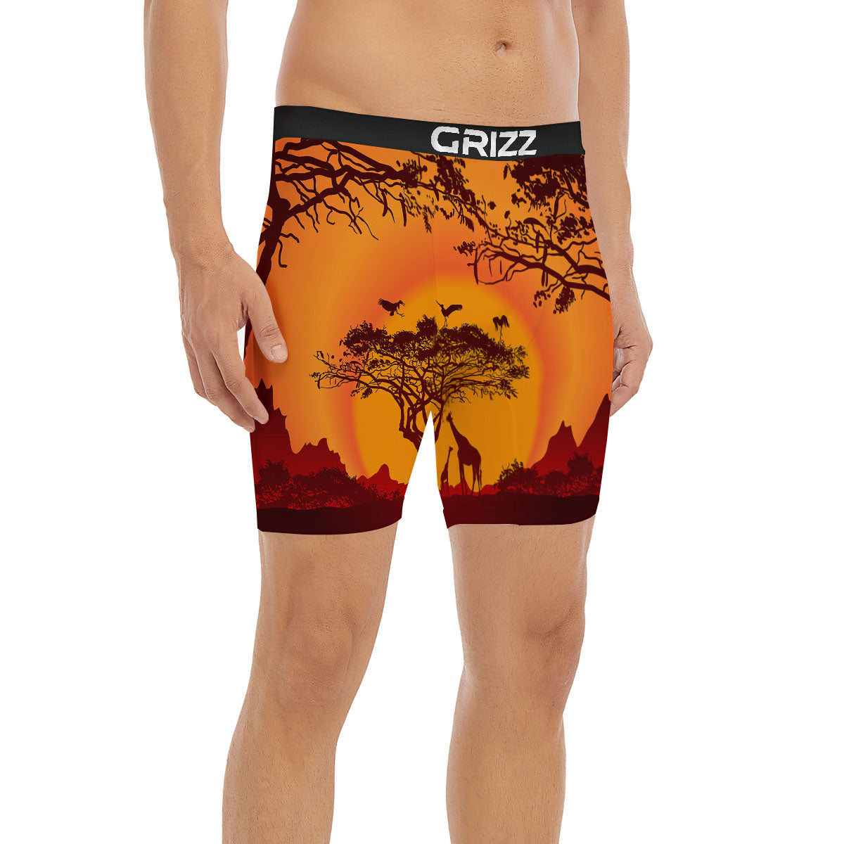 Sunset African Savanna Print Boxer Briefs-grizzshop