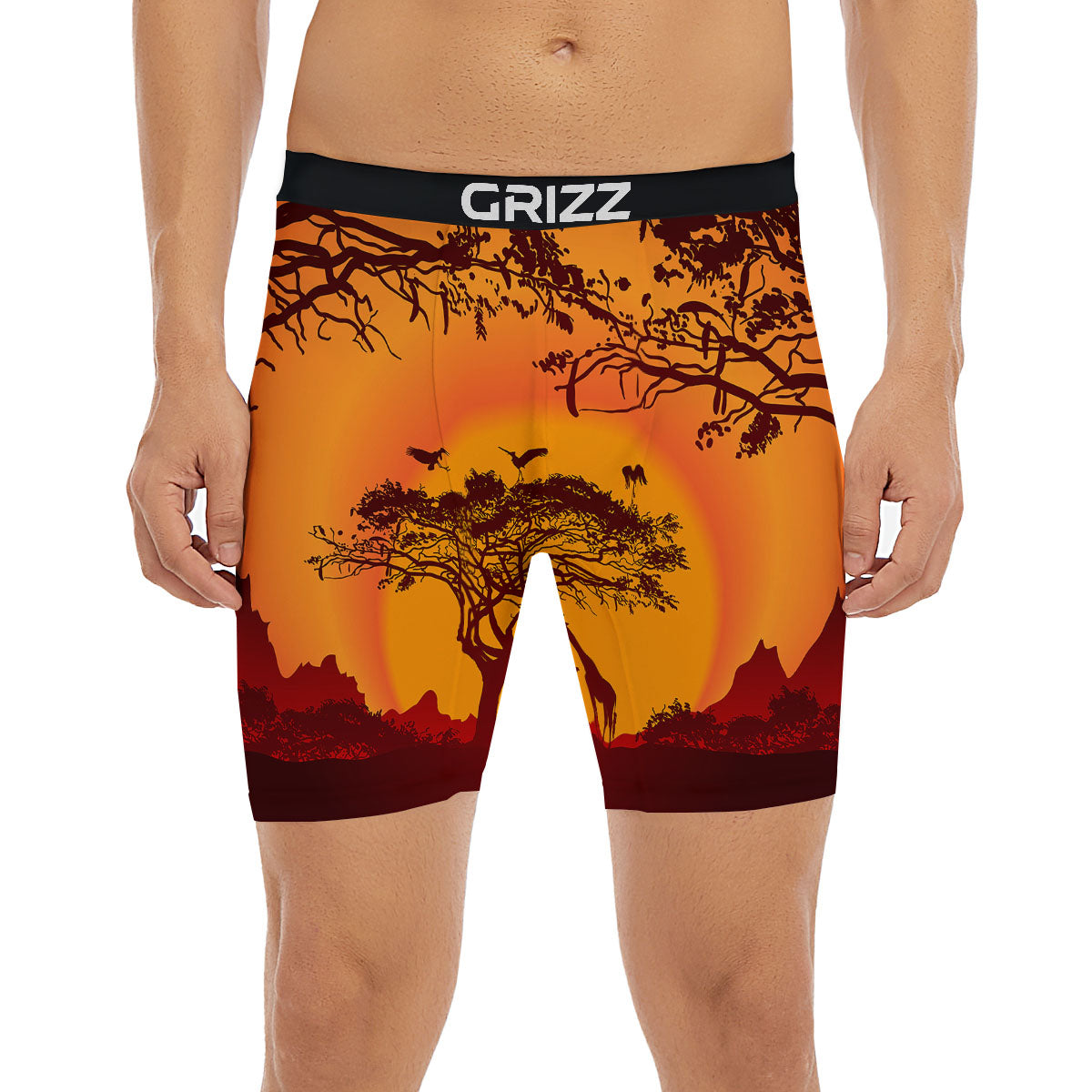 Sunset African Savanna Print Boxer Briefs-grizzshop