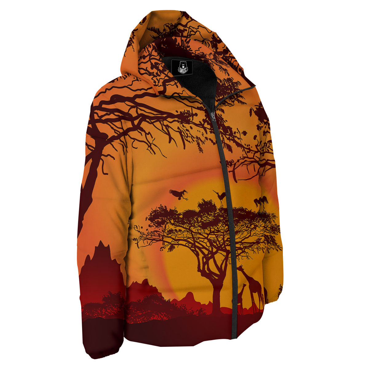 Sunset African Savanna Print Down Jacket-grizzshop